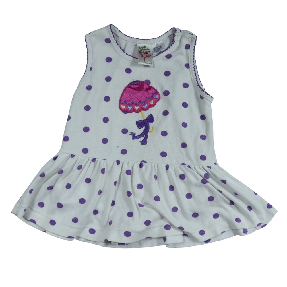 Radishes & Roses Toddler Girls 3T White Purple Polka Dot Umbrella Dress Bodysuit